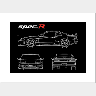 s15 spec r aero line art blue print drawing te37 Posters and Art